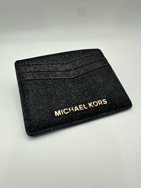 Michael Kors Black Glitter Card Holder with Gold Logo